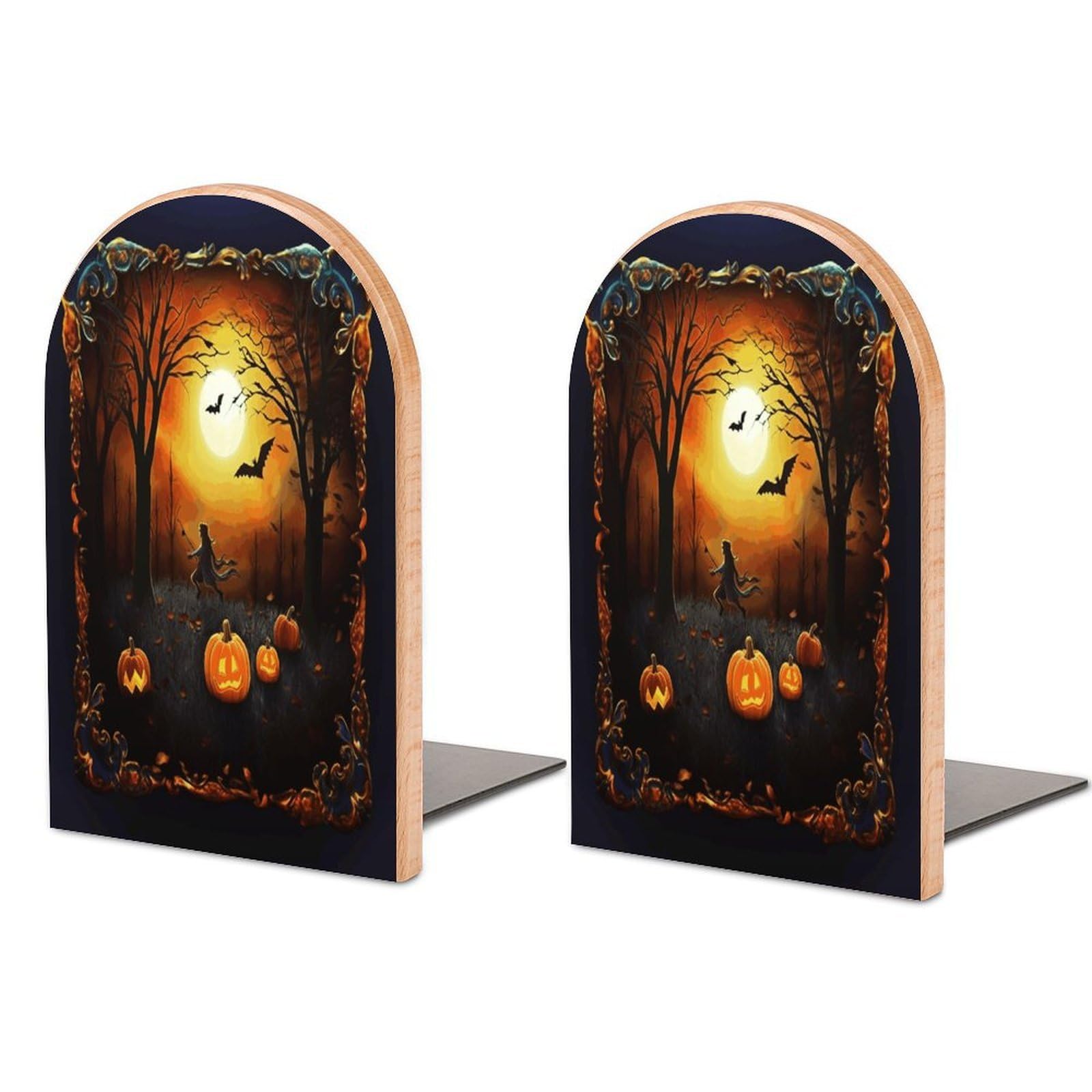 Sujetalibros de Halloween de madera y metal para estanterías de hogar
