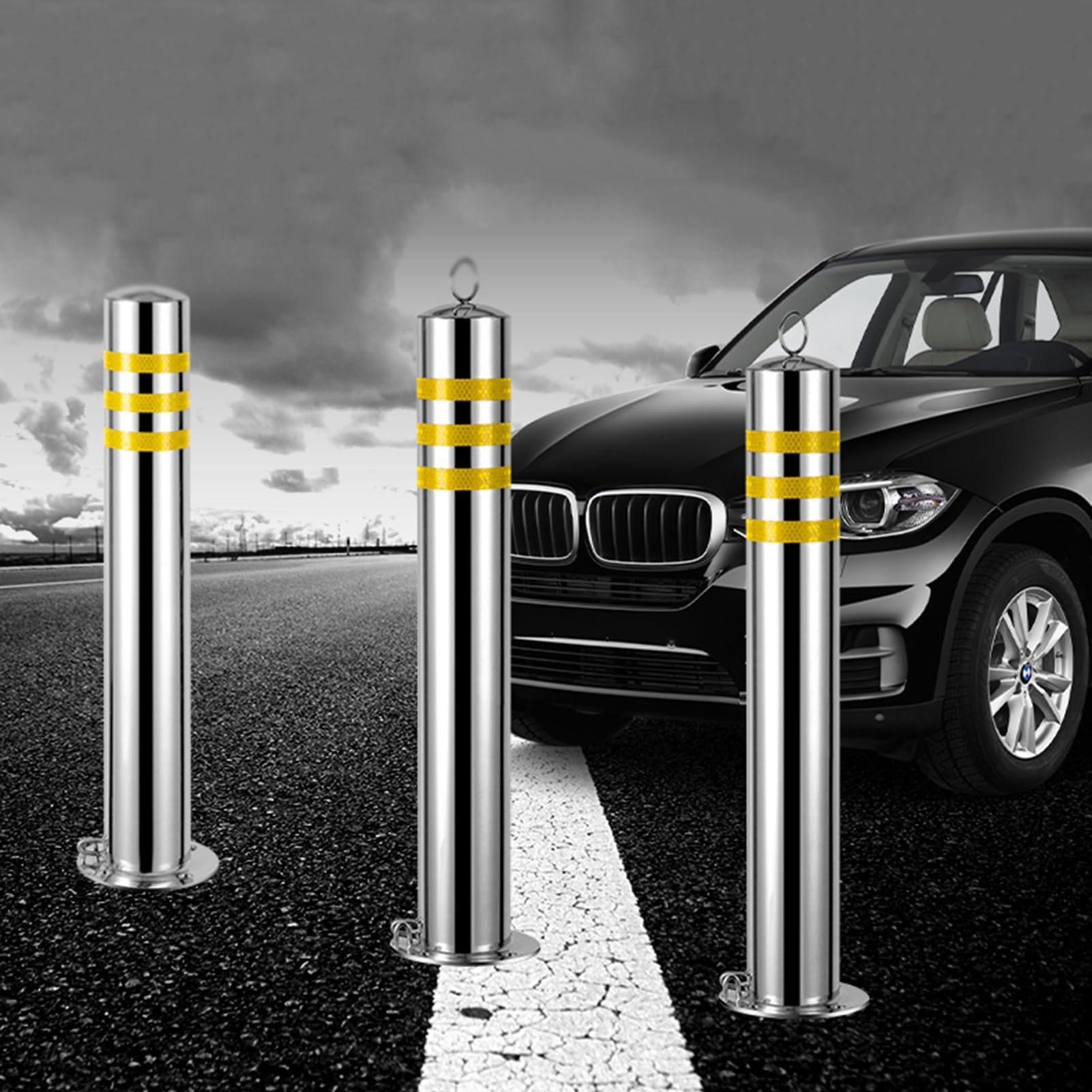 Generico Barriera di Sicurezza Rimovibile in Acciaio Inox per vialetti con Lucchetto - Altezza 650 mm, dissuasore per parcheggio Auto, Cono Stradale Resistente per Una Maggiore Protezione della propr