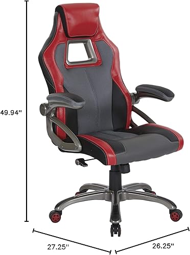Miniatura 14 de OSP Home Furnishings Race Car - Silla ajustable para juegos, cuero consolidado gris carbón con detalles rojos