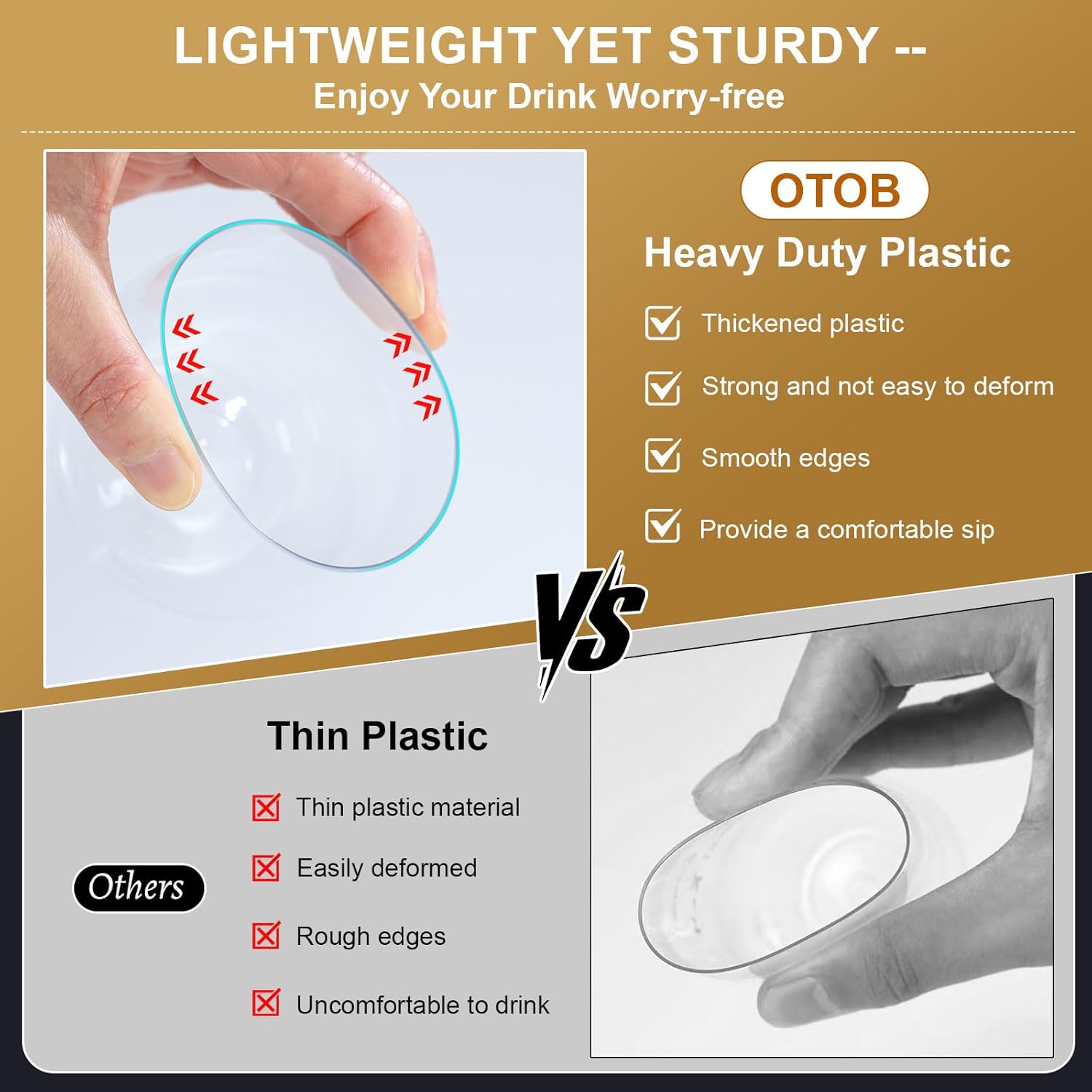 OTOB 40 Pack Reusable Stemless Plastic Wine Glasses, 12 OZ Unbreakable Champagne Whiskey Glass, Round Clear Disposable Cocktail Glasses Wine Cups BPA-Free, Ideal for Home Office Bar Party Wedding - Image 5