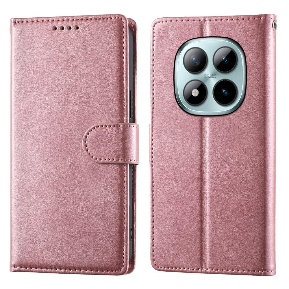 Generic Compatible avec Xiaomi Redmi 15C 4G / 5G (173 mm) (couleur : rose) Étui portefeuille en cuir uni de qualité supérieure à rabat magnétique