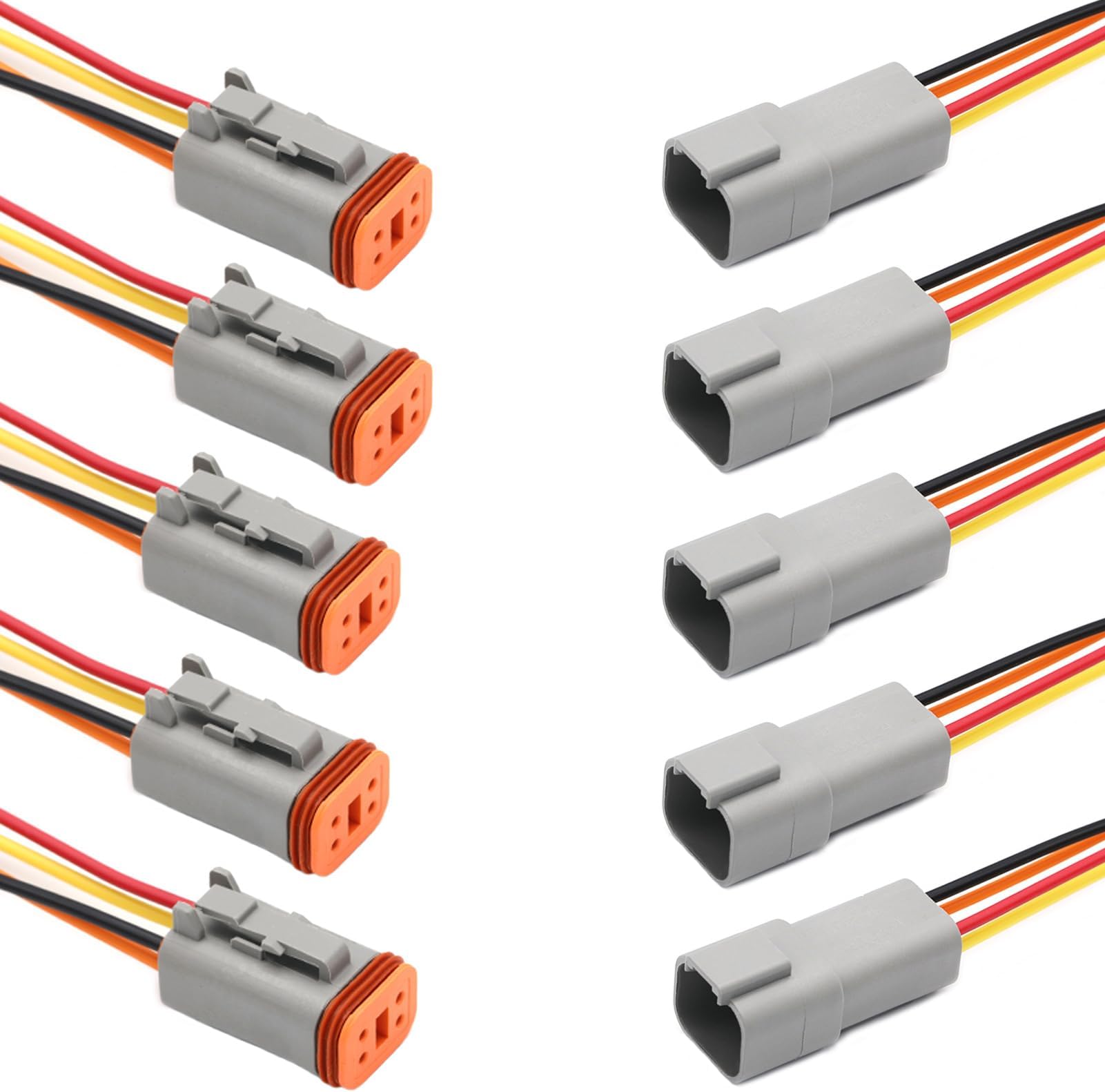 Deutsch DT 4 Pin Connector, 4 Way DT Automotive Waterproof Electrical Connector Male Female Plug Wiring Harness with 16AWG Cable Wire,for Car,Truck,Boats,LED Work Light(5 Pairs