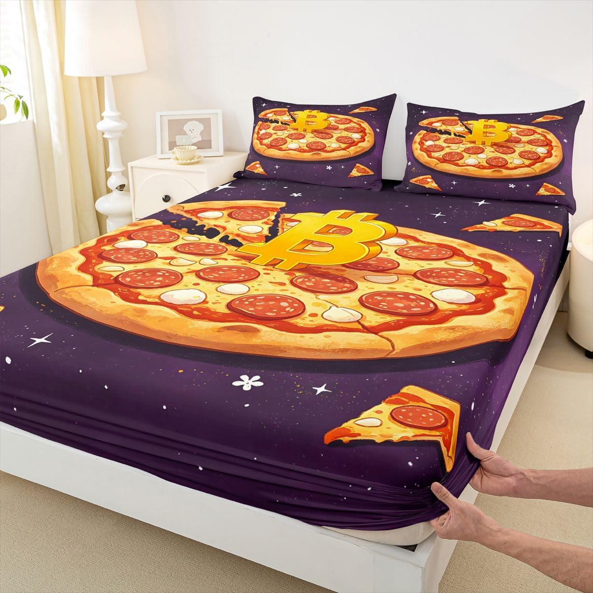 Castle Fairy Funny Bitcoin Pizza Bed Sheets Full Size image 4