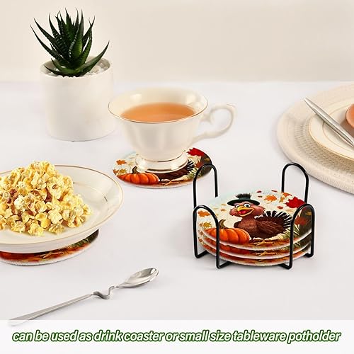 Miniatura 6 de 6 posavasos con diseño de pavo y calabaza para Acción de Gracias, posavasos de algodón tejido para bebidas, decoración de barra de café, 3.94