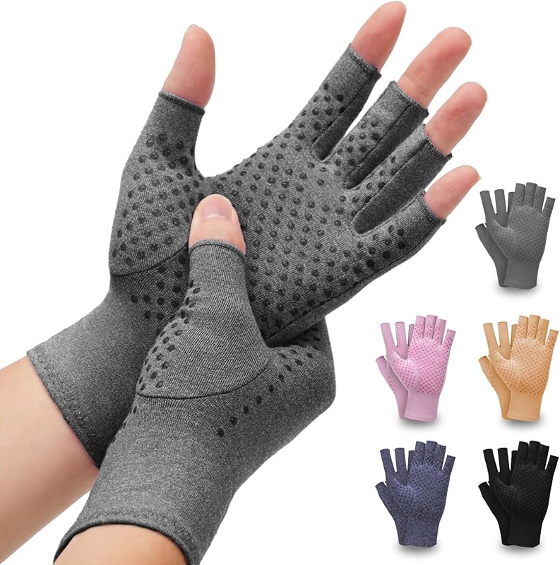 DRNAIETY 2-Pair Arthritis Compression Gloves for Hand Arthritis, Fingerless | for Carpal Tunnel Pain, RSI, Rheumatoid Arthritis | Anti-Slip, Breathable Gloves for Men & Women, Typing, Daily Use (M, Gray)