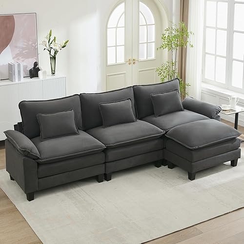 Miniatura 17 de URRED Cloud Couch - Sofá modular modular de 87 pulgadas, moderno sofá de asiento profundo en forma de L con otomana y almohadas, sofás de felpilla