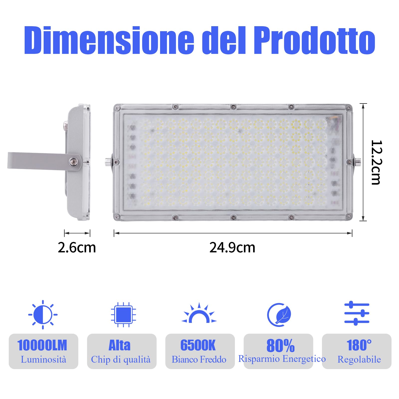 Faretto LED da Esterno 100W 10000LM Proiettore per esterni, Luce Bianca 6500K Faro LED Impermeabile IP65 Luci di Sicurezza Faretti per Terrazza Giardino Magazzino Garage Corridoio,2 Pezzi