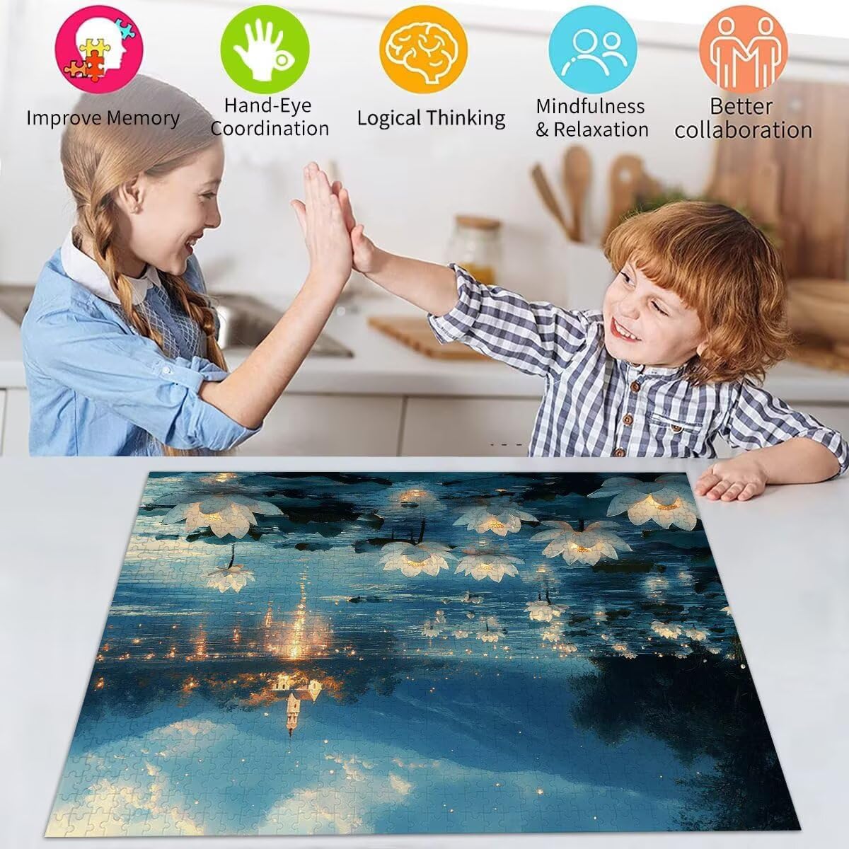 Puzzle z motywem lotosu dla dorosłych, dzieci, 1500 elementów, imponujące, klasyczne puzzle, trudne jezioro od 8, 9, 10 lat, dla dziewcząt, chłopców, do dekoracji i prezentów, 57 x 87 cm, t-453