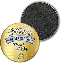 Badgmania Magnet Aimant 3.8cm | Anniversaire 50 Ans de Mariage Noces d'or | Diamètre 3.8cm | Anneaux Mariage
