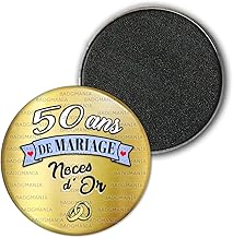 Badgmania Magnet Aimant Frigo 3.8cm 50 Ans de Mariage Noces d'or - Anneaux Anniversaire Mariage