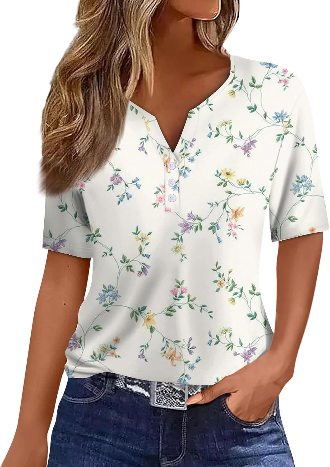 Damen T-Shirts Mit Blumenprint - Kurzarm Oberteile Regular Fit Für Sommer