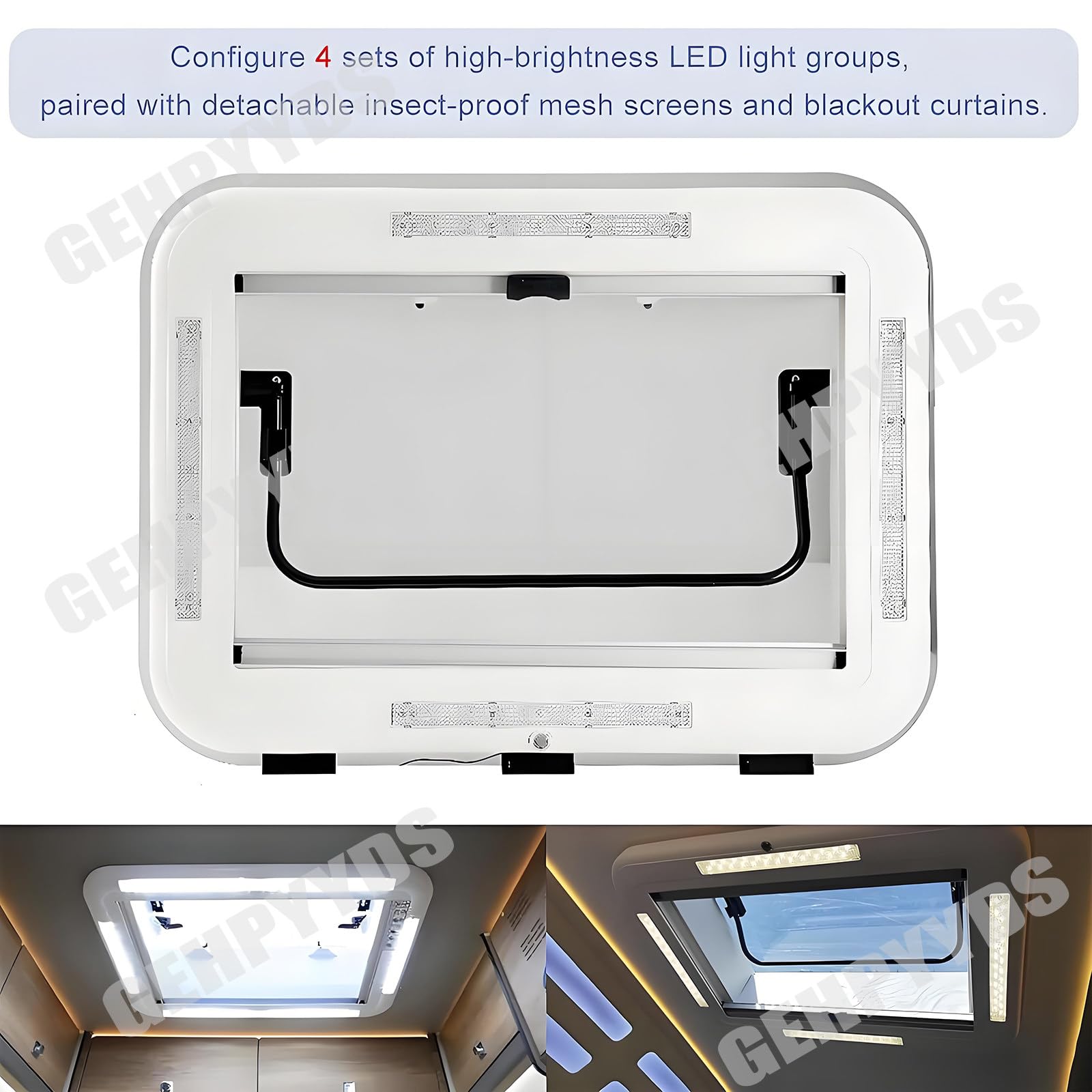 Wohnmobil-Dachlüftung, Wohnmobil-Schiebedach, großes Wohnwagen-Dachfenster-Lüftungsset mit LED-Leuchten, universelle Dachluke für Wohnmobile,80x50cm
