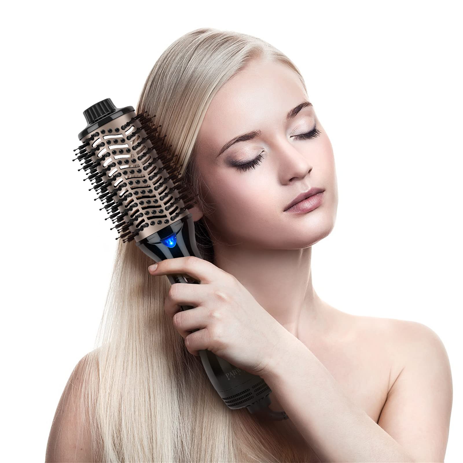 One-Step Warmluftbürste, PARWIN PRO BEAUTY Haartrockner und Volumenbürste, 4 in 1 Ovale Föhnbürste, Trocknen, Glätten und Volumen, Ionen Pflege, 1000 Watt, Schwarz