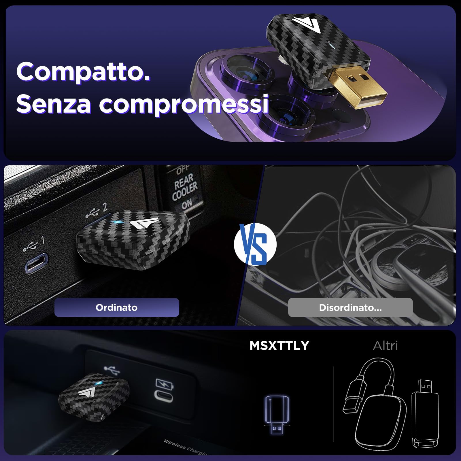MSXTTLY Adattatore Wireless Android Auto – U2AC-L9 2026 Trasforma Android Auto Cablato in Wireless per Autoradio, Compatibile con Android 11+, USB-C/USB-A, Wi-Fi 5 GHz, Nero