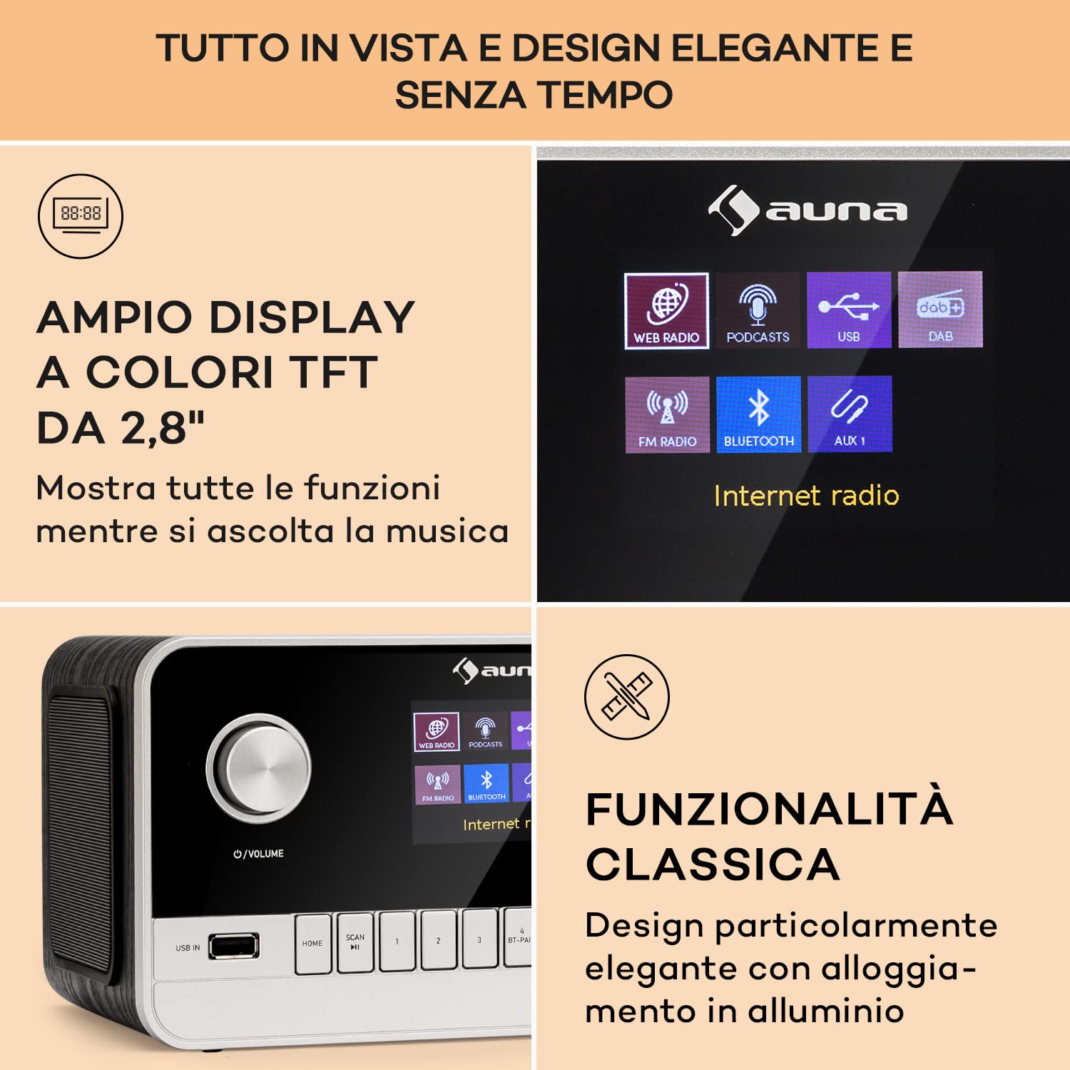 Radio Portatile DAB/FM/Bluetooth - Vintage In Legno, Altoparlanti 15W, Display TFT, Radiosveglia - Foto 3