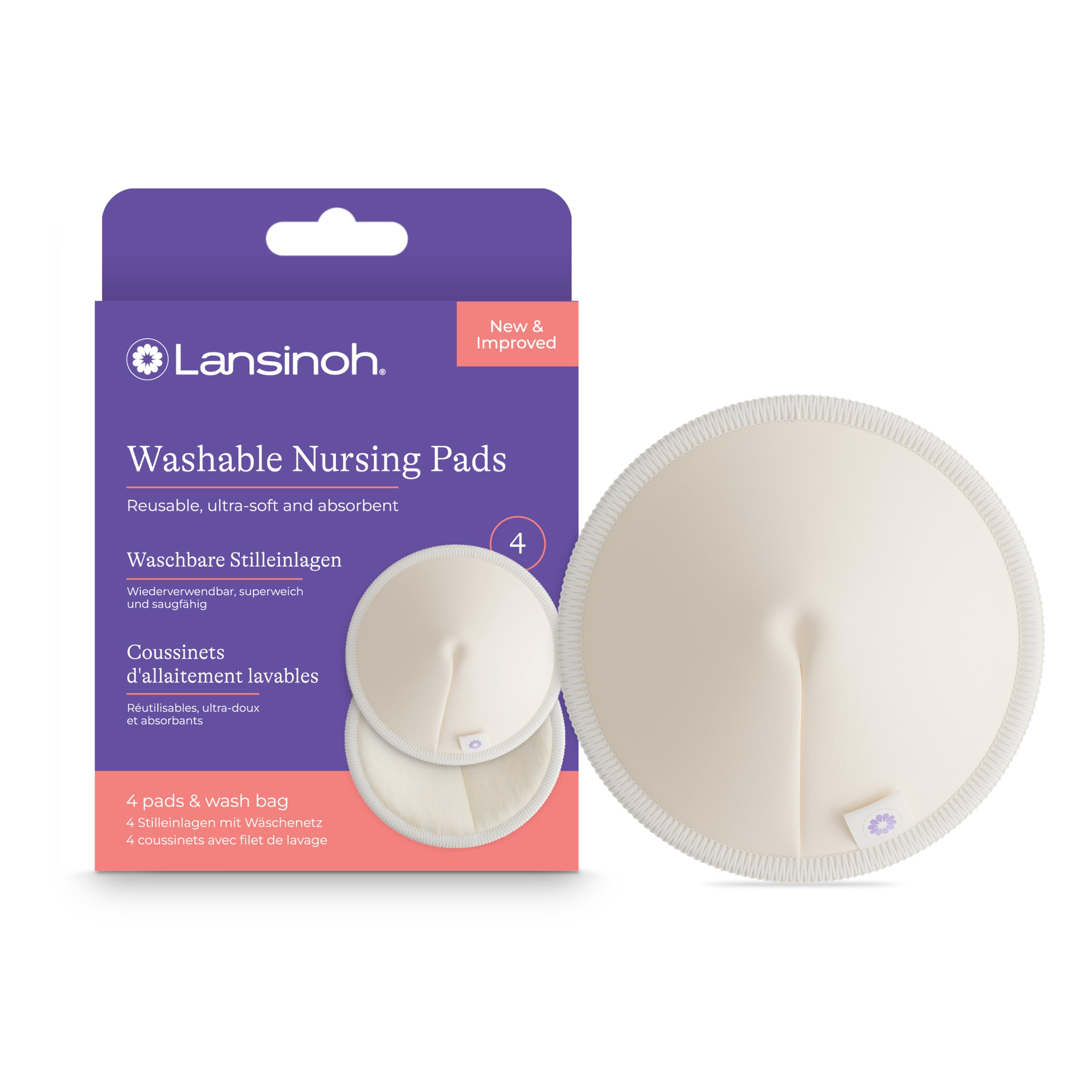 Lansinoh Coussinets d'allaitement lavables et réutilisables x4 anti-fuite