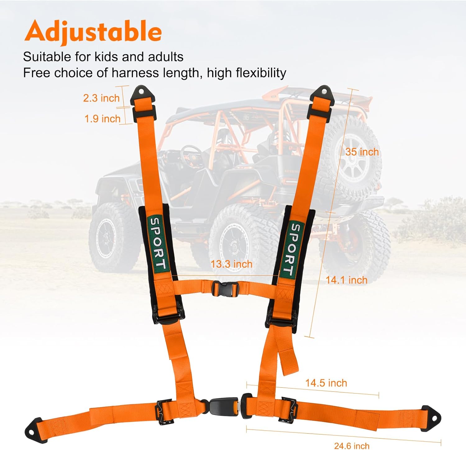 4-Point Bucket Racing Harness with Push Button Release, 3-Inch Wide Adjustable Straps, Universal Fit for Racing, ATV, UTV, Off-Road