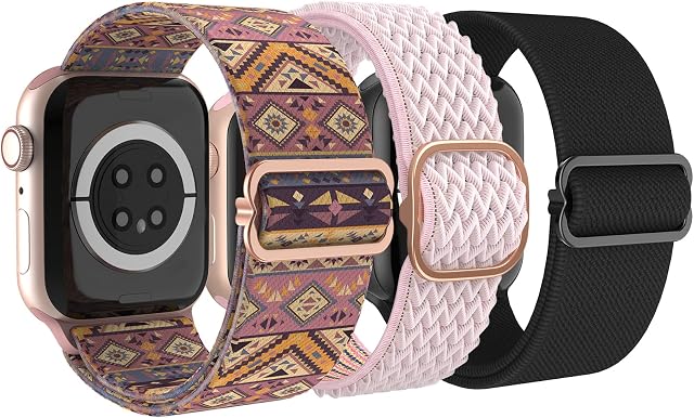 Delidigi 3 Pack Stretchy Solo Loop Straps for Apple Watch 49mm 45mm 44mm 42mm 41mm 40mm 38mm Women Men, Nylon Adjustable Sport Band for iWatch Series Ultra 8 7 6 5 4 3 2 1 SE