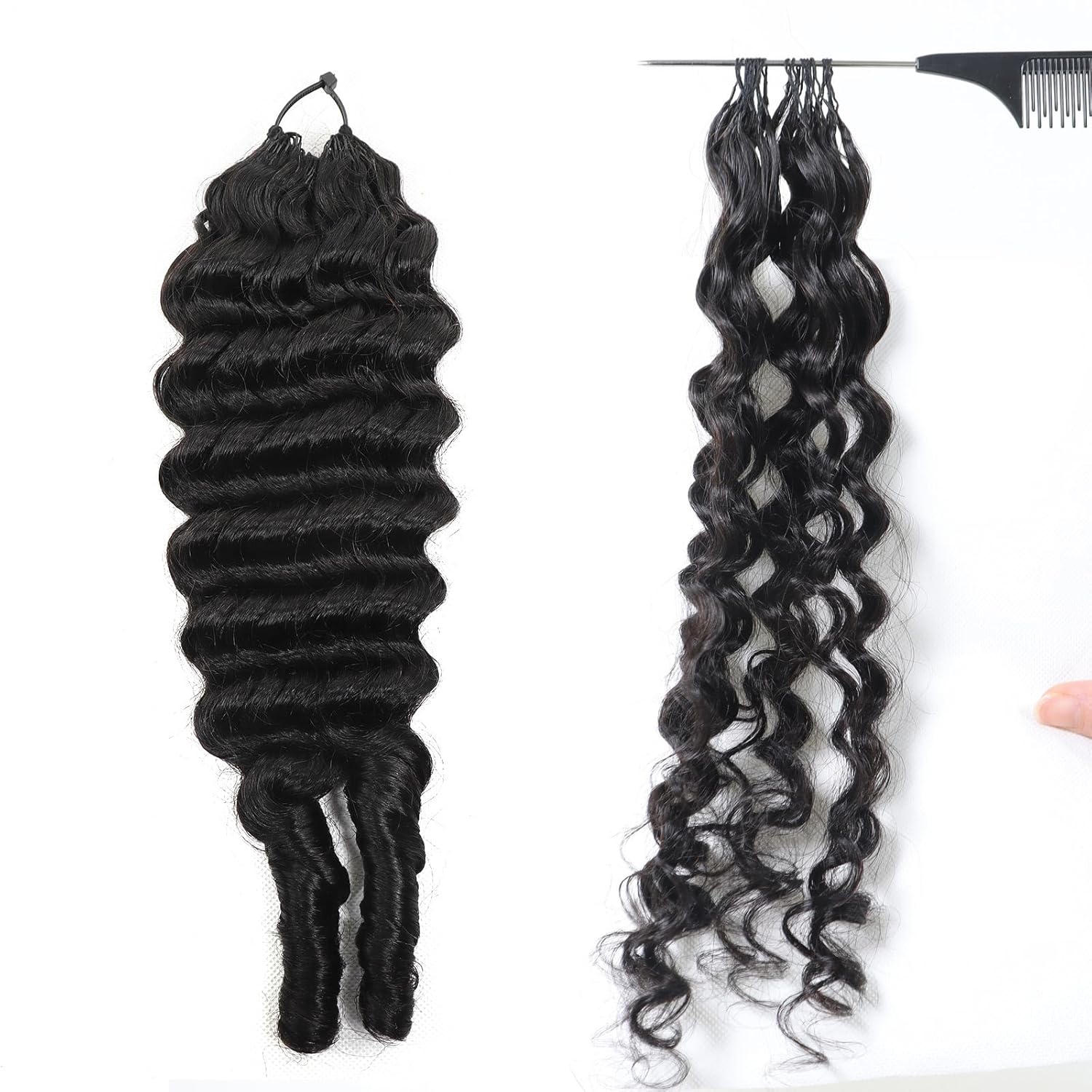 Deep Wave Feather Crochet Human Hair Extensions for Black Women 18 Inch Knotless Pre-Separated Invisible Feather Crochet Braids Hair Bundles Reusable Lightweight Natural Black Color 100 Gram