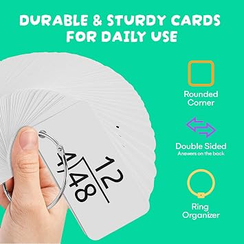Star Right Math Flash Cards - Division Flash Cards - 156 Hole Punched Math Game Card - 2 Binder Rings - for Ages 8 and Up - 3rd, 4th, 5th and 6th Grade