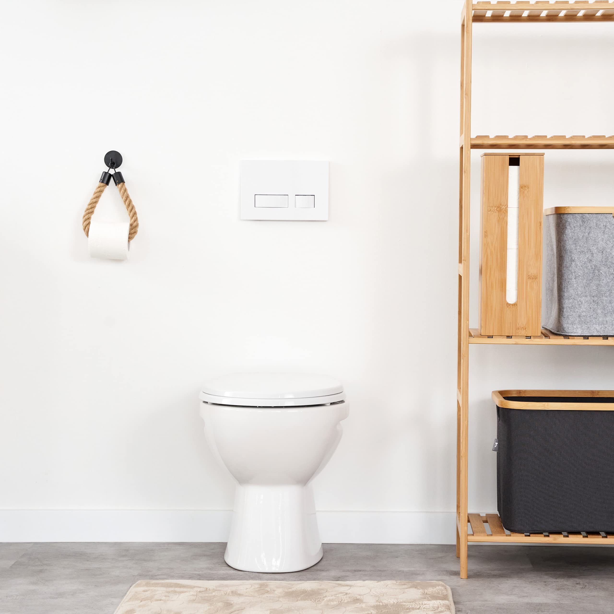 HENNEZ Porta Carta Igienica da Terra Legno di Bambu Chiuso - Portarotolo da Terra Contenitore - Scorta Mobile Bagno Legno