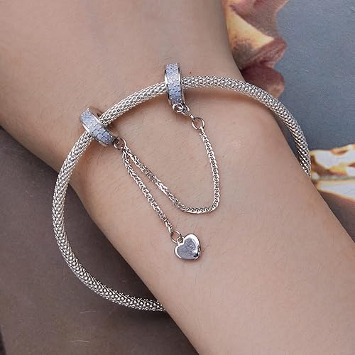 Miniatura 8 de Safety Chain Charms with 2 Rubber Spacer Stoppers 925 Sterling Silver Beads fit Pandora Bracelet for Women