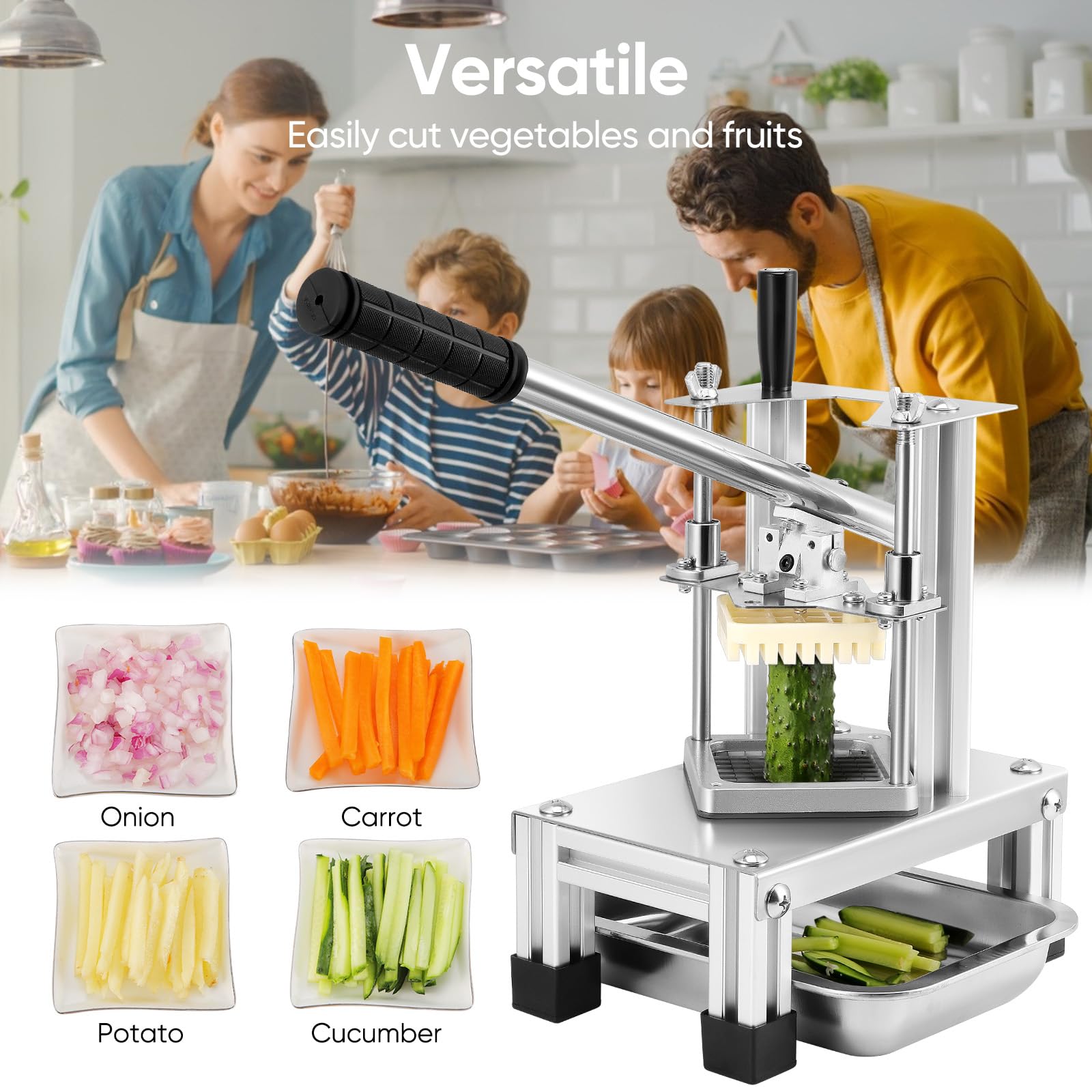 Coupe Frites Professionnel, Appareil Decoupe Frite Commercial Coupe Légumes avec Lames en Acier Inoxydable 304 de Dimensions 1/4" 1/2" 3/8" et Plaque Aliments (Trousse, 1)