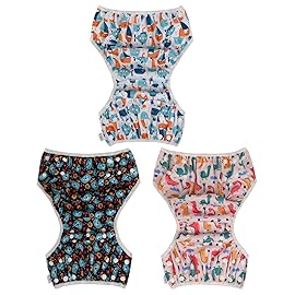 Babygoal Baby Swim Diapers 3 Pack for 0-8 Months Infant Girls and Boys, Reusable Adjustable Washable for Swimming Lessons-Boat, Bear,Dinosaur