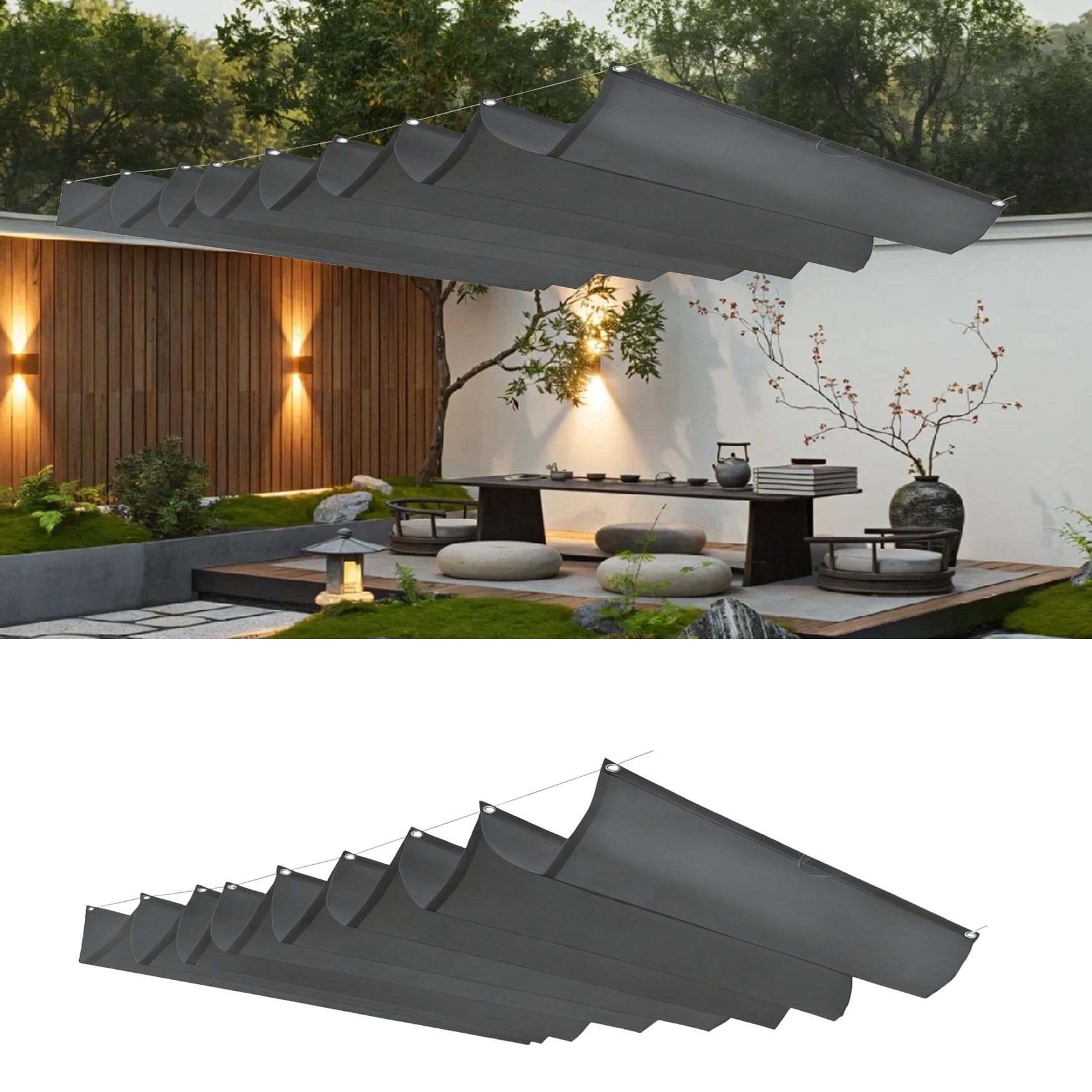 Voile d'ombrage rétractable gris foncé 160x320 cm pour terrasse