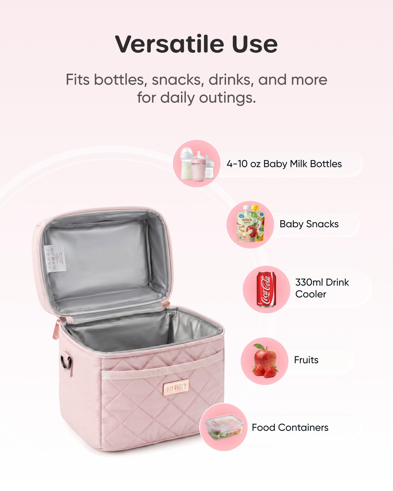 Nuliie Muttermilch Kühltasche mit Eisbeutel passend für 6 Babyflaschen Rose