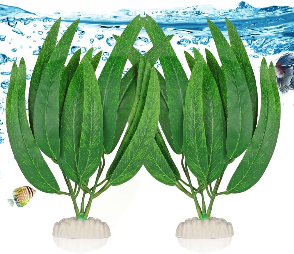 BEGONDIS 2Pcs Artificial Aquatic Plants Set – Lifelike Silk Fabric Leaves for Aquarium Decoration, Easy to Maintain, Vibrant Underwater Garden (Green)