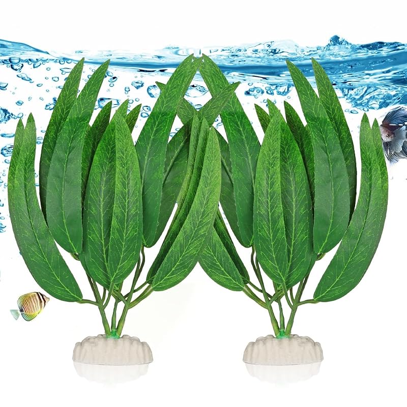 Plantas artificiais para aquário com folhas de tecido de seda BEGONDIS Verde – Pacote com 2