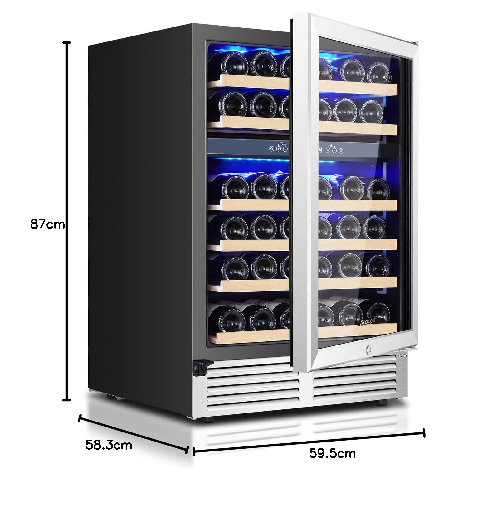 AAOBOSI Weinkühlschrank 145 Liter 41 Flaschen 2 Zonen 5-20°C LED