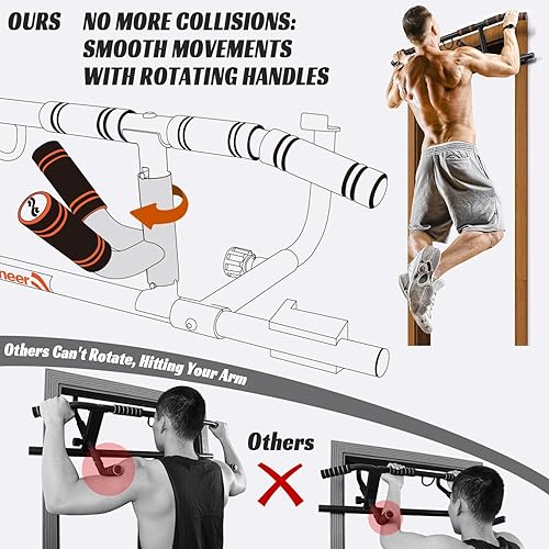 Miniatura 6 de Sportneer Barra de dominadas para puerta, paquete sin tornillos, con barra de dominadas Sportneer con mango plegable