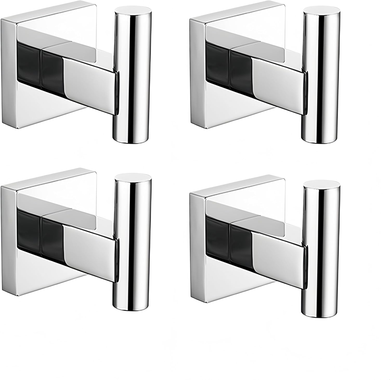 SEIDO 4 Pack Bathroom Towel Hooks, 304 Stainless Steel Wall Mounted Hooks for Towels & Coats, Heavy Duty Bath Towel Holder for Bathroom, Kitchen, Entryway (Polished Chrome, Square Base)