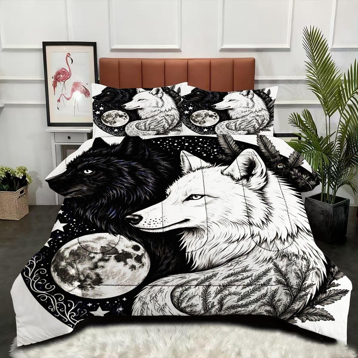Couette 220 x 240 cm Loup Animal 3D avec 2 taies d'oreiller lit 2 personnes
