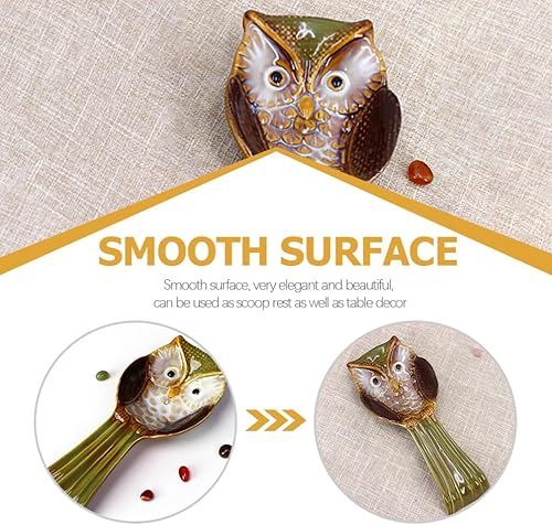 Miniatura 4 de BESTonZON Soporte para cuchara de búho, soporte de cucharón de cerámica, espátula de cocina, cucharón, soporte para utensilios, organizador de