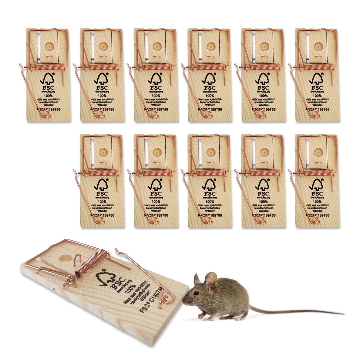 Protect Home Mausefalle Classic, Holz, Mouse Trap, Klassische Mäusefalle mit hoher Schlagkraft, Multipack 12 Stück