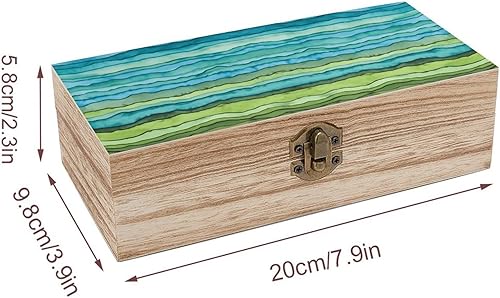 Miniatura 2 de Waves Desk Mat Blue And Green Wooden Storage Box Decorative Trinket Keepsake Box Wood Jewelry Organizer Box for Bedroom Office with Hinged Lid And