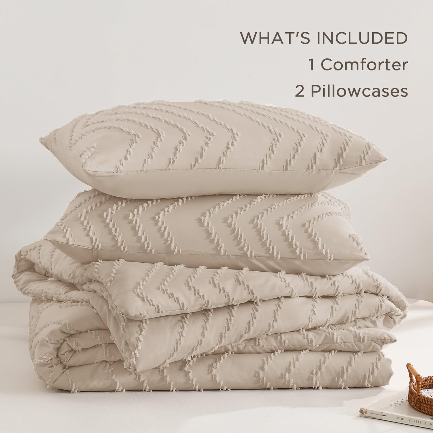 Andency Khaki California King Comforter Set, Boho Cal King Soft Warm Tufted Neutral Bedding Comforter Sets, 3 Pieces Cali King Aesthetic Chevron Farmhouse Cute Bohemian Textured Bedding Set - Image 6