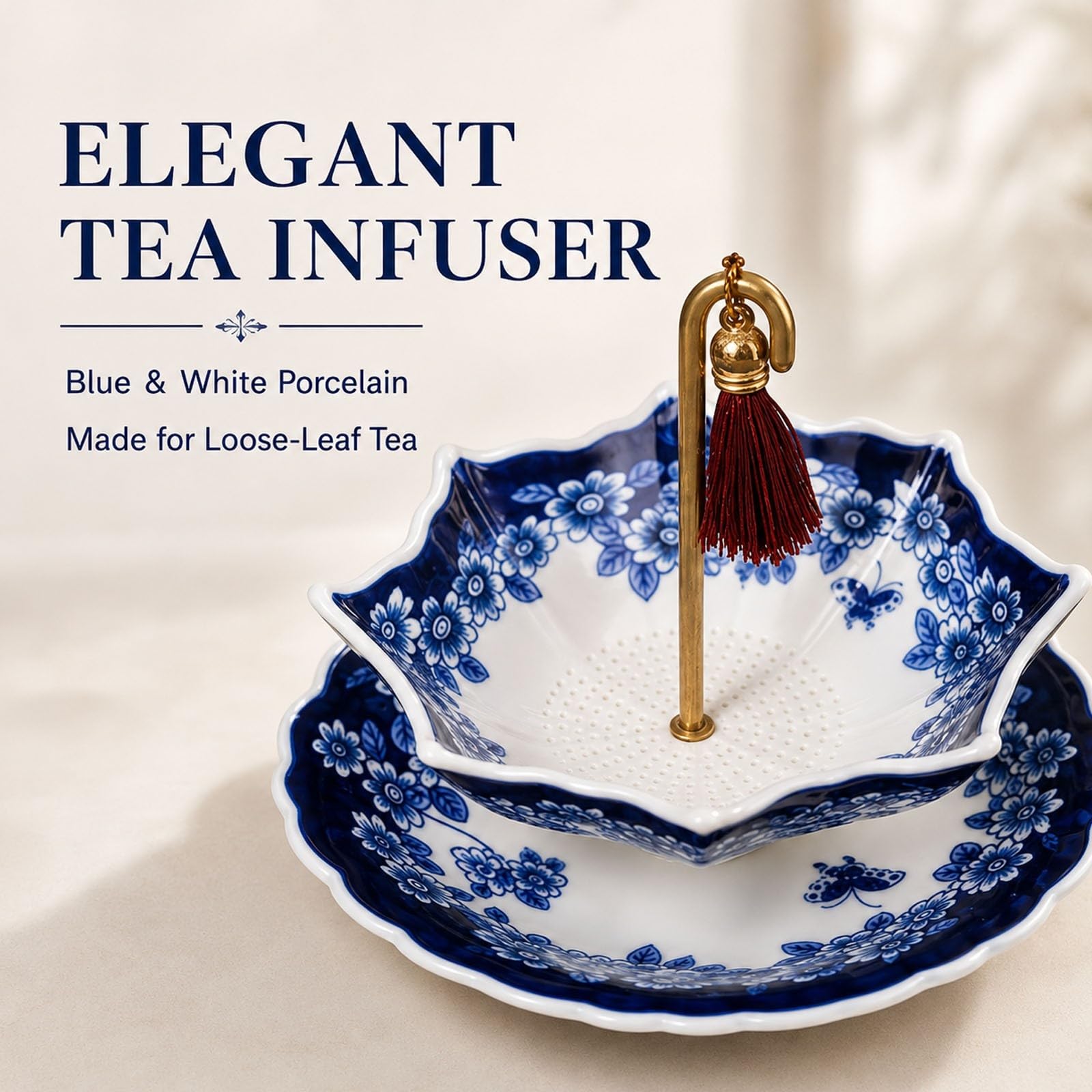 Pack de 2 Coladores de Té Paraguas, Infusor de Té de Cerámica Porcelana