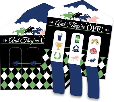 Big Dot of Happiness Kentucky Horse Derby Party Supplies - Race Pull Tab Game Cards - Interactive 3-in-a-Row Party Entertainment - Double-Sided Winner Cards - Set of 12
