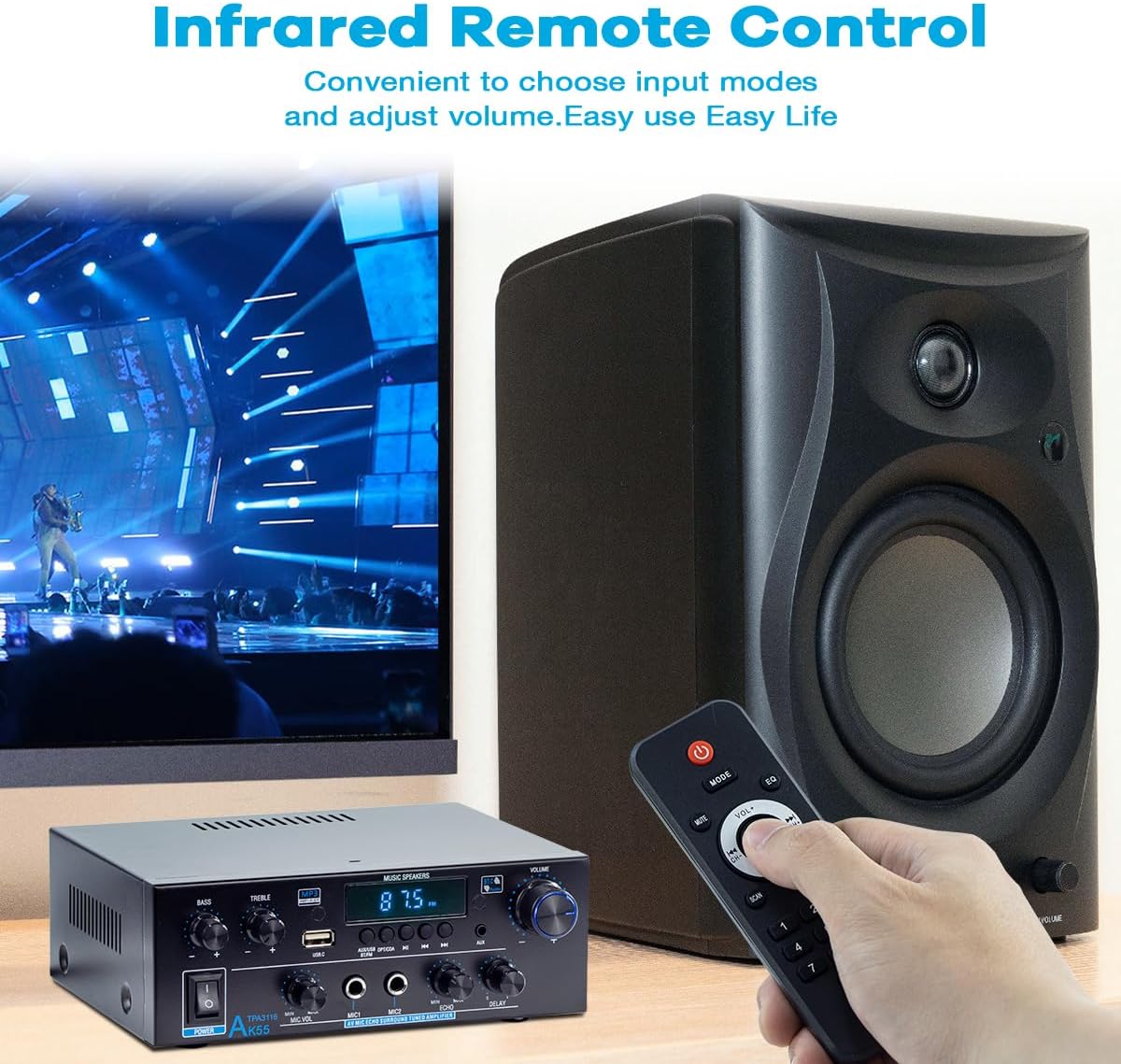 Hosyond AK55 amplifier dimensions and included accessories