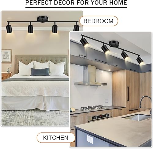 Miniatura 5 de Lámpara de riel negra, moderna lámpara de cocina, luces LED giratorias de 4 luces, apliques de pared semiempotrados para comedor, pasillo, oficina