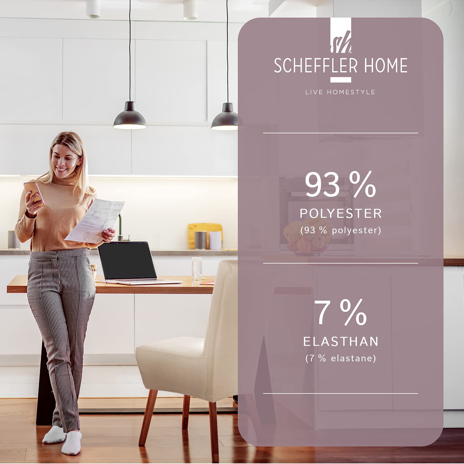 Scheffler-Home Stretch Stoelhoes Lena/Set van 4 Elastische Stoelhoezen/Stoelbekleding Vrijdragende Stoelen/Microvezel Spanhoes met Elastische Band Elegante Stoelhoezen