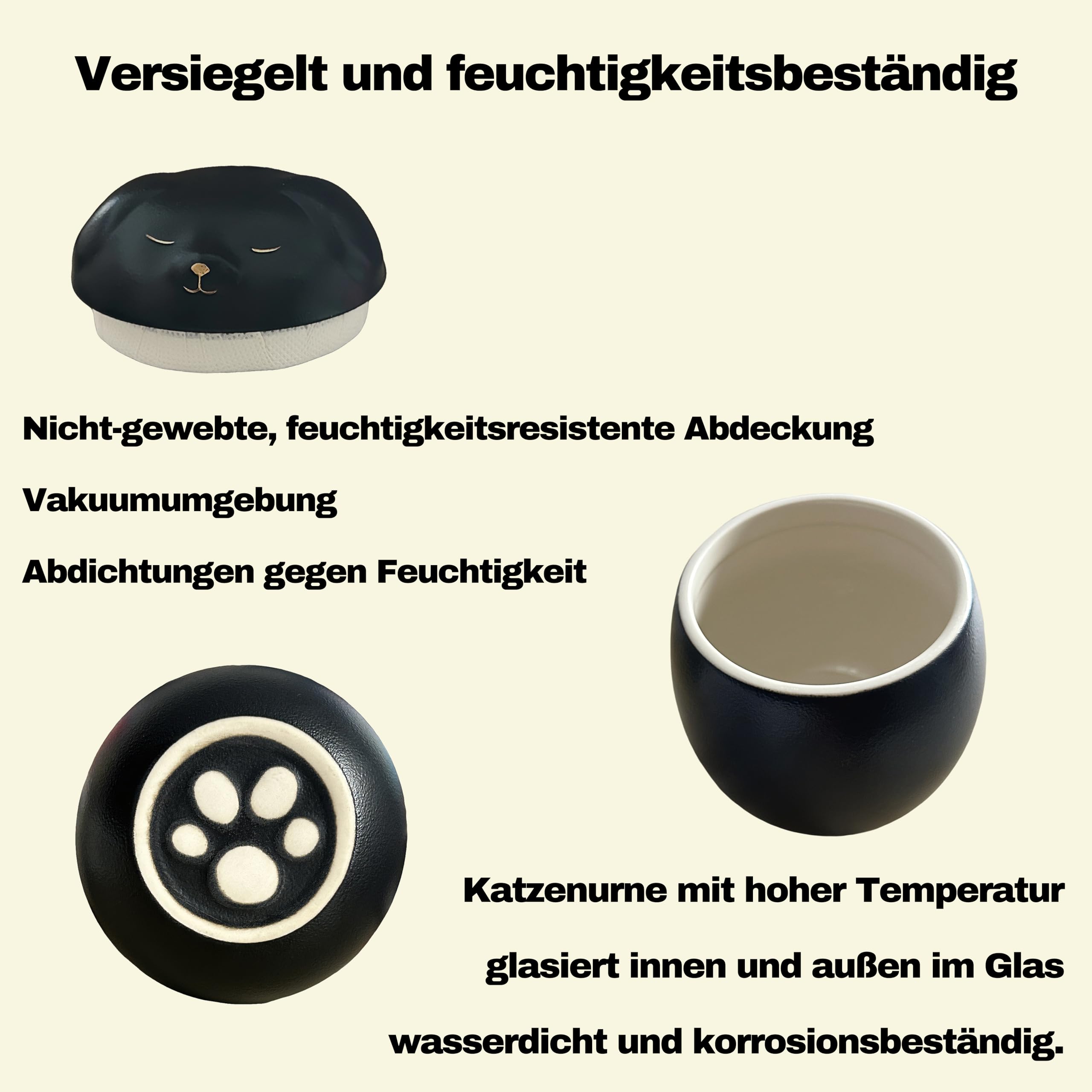 Generisch Hundeurne, ≤10kg Haustierurnen für Hunde, Haustiereinäscherung, Hundeurnen für Asche, Urnen für Hundeasche (Schwarz, Klein Geeignete Asche ≤10kg (Keine Knochen) SH