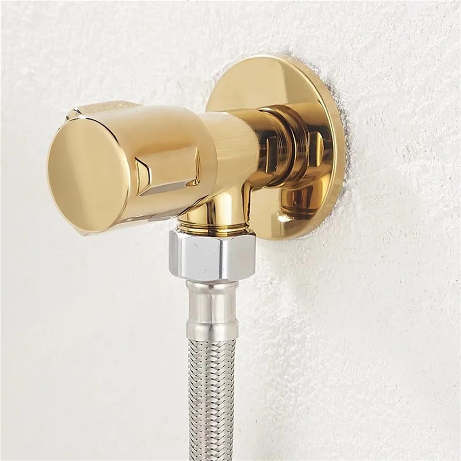 Llave De Escuadra Soporte de pared latón con válvula ángulo dorado for inodoro, parada Universal, triángulo agua cromado for grifo para Fregadero(Chrome)
