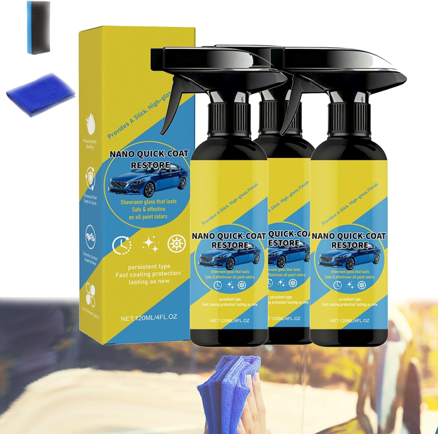 Car Nano Quick-Coat Restore-Coating Spray, Nano Quick Coat Restore Coating Spray, Multi-Functional Waterless Coatings Renewal Agent, for Cars, Motorcycles (3pcs)