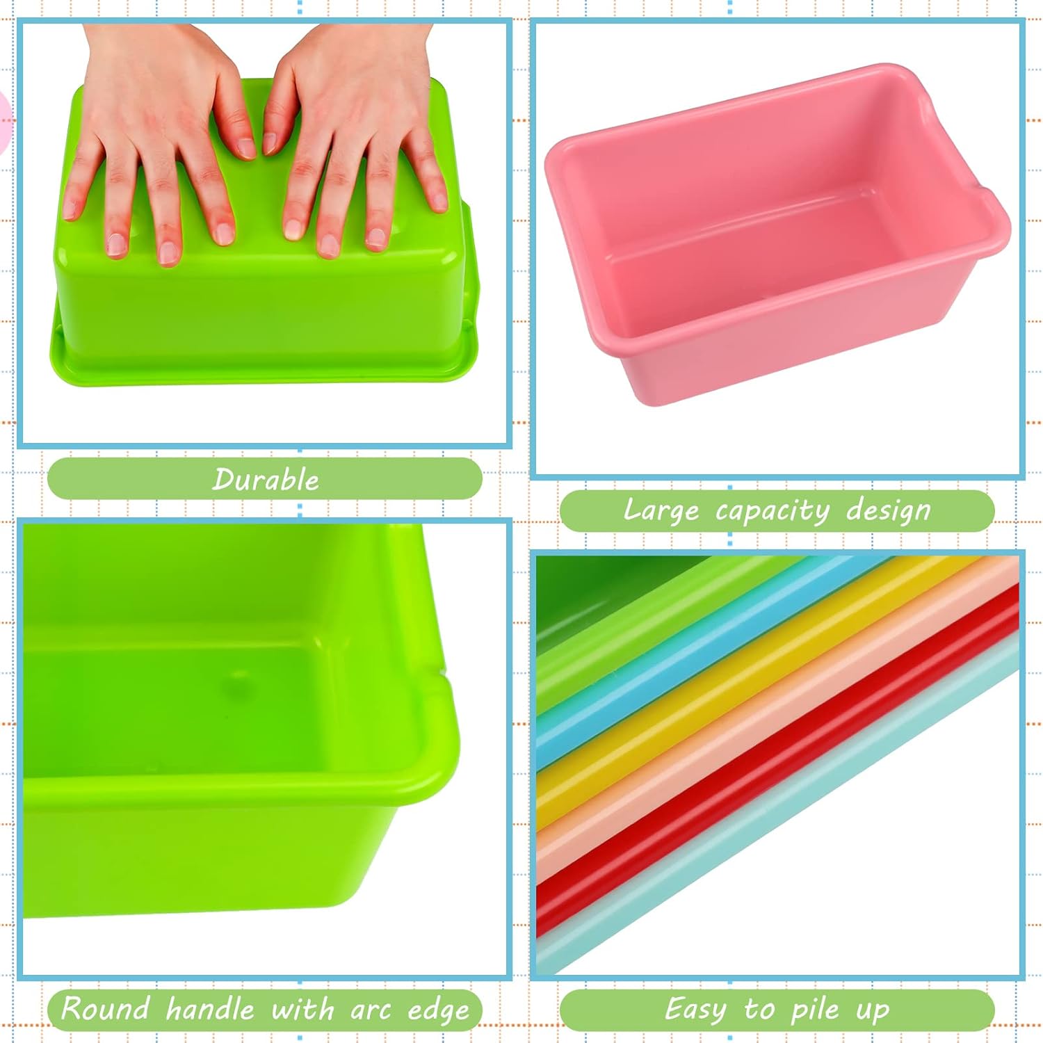 Frienda 18 Pcs Storage Bins for Classroom Plastic Cubby Bins Bulk Colorful Storage Container Multi Purpose Kids Book Toy Tray Organizer Boxes for School Library Home Office