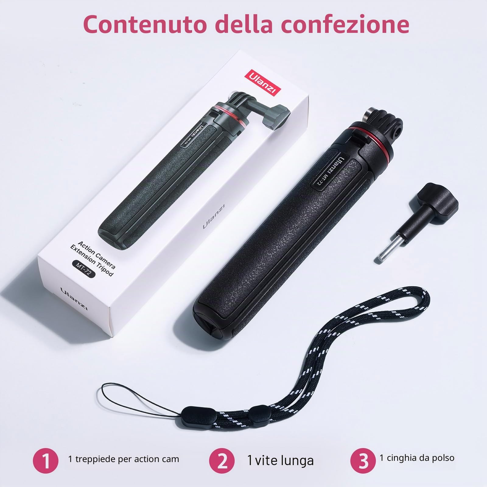 51CM Mini Treppiede per, ULANZI MT-72 Treppiede Portatile da Viaggio con Asta Di Estensione a 4 Pezzi, Mini Treppiede Selfie Stick per Dji Osmo Action Camera